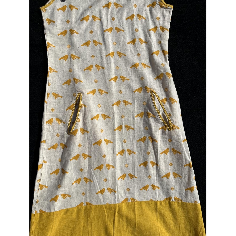 Mother Earth Dress Womens XS White Yellow Bird Print Sleeveless Pockets A-Line - Picture 8 of 12